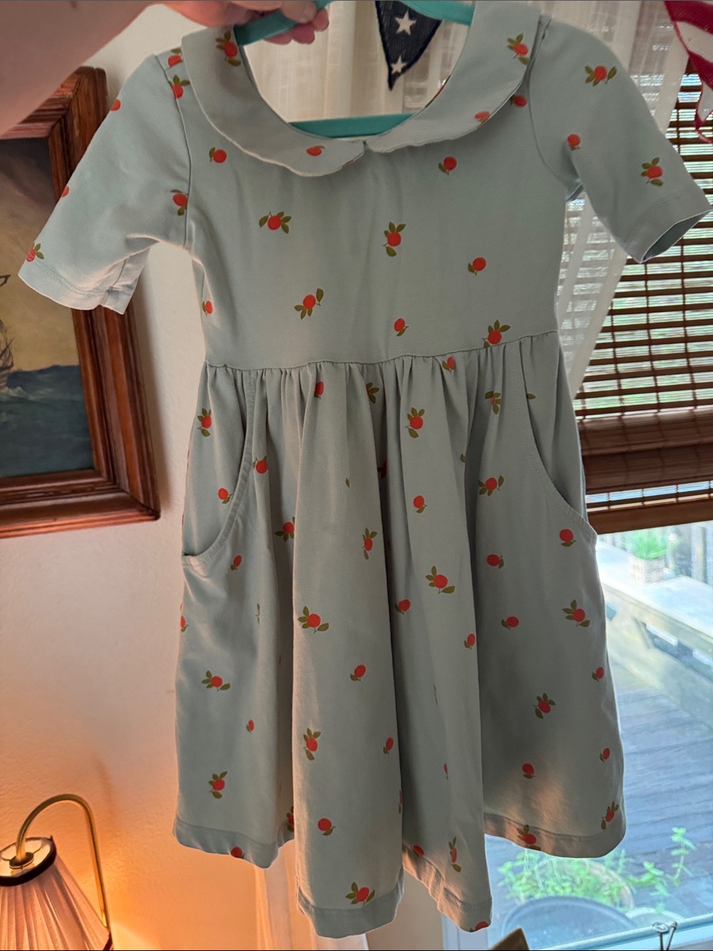 Hanna Anderson Mint Dress with Coral Dot Floral Print and pockets